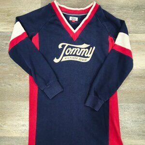 Tommy Hilfiger Denim Sweatshirt Dress XS Navy Red Colorblock